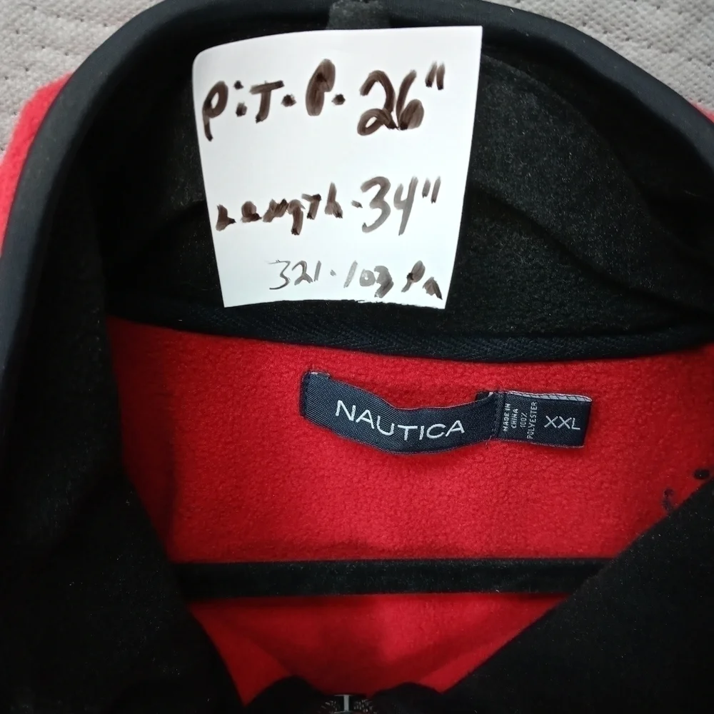 NAUTICA men's heavy red fleece half zip pullover sweater sz XXL. Pit-p 26